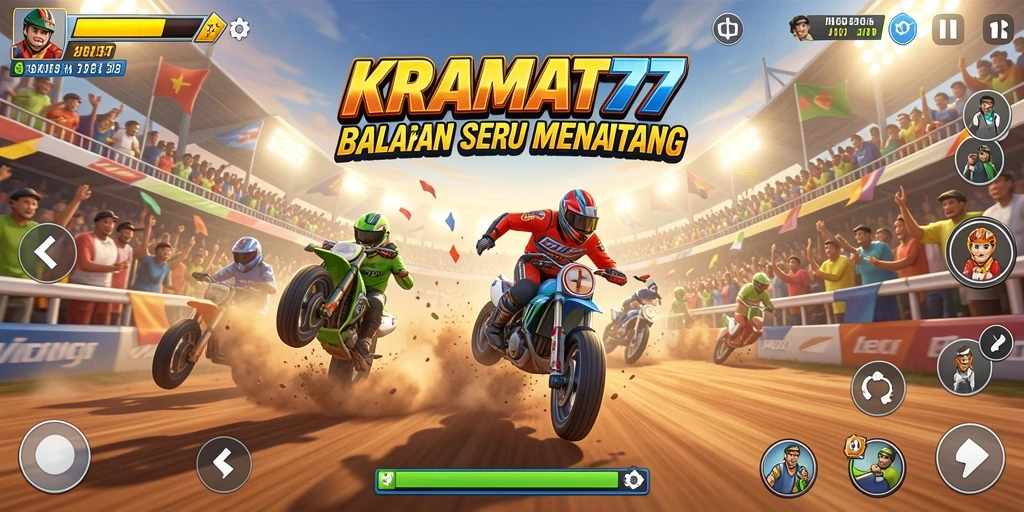 Screenshot gameplay KRAMAT77 yang menegangkan saat balapan.