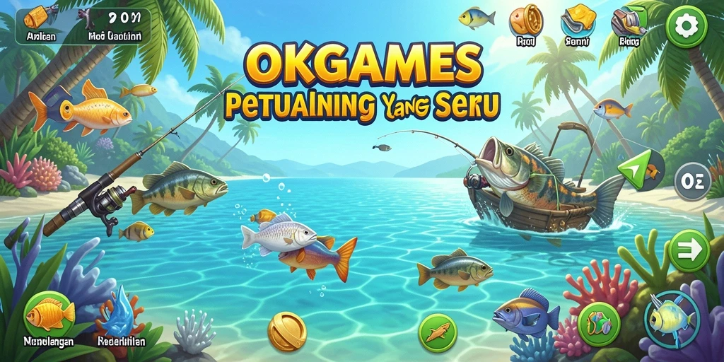 Tampilan screenshot OKGAMES yang menunjukkan aksi memancing seru.
