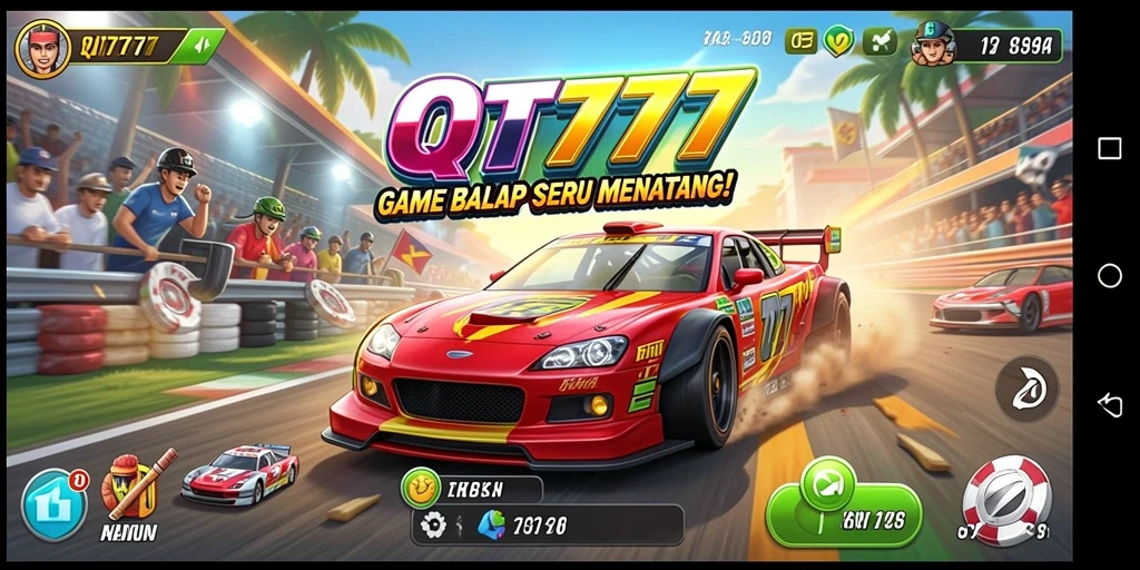 Screenshot gameplay QT777 yang menunjukkan adrenalin balapan yang mengasyikkan.